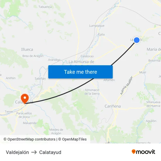 Valdejalón to Calatayud map