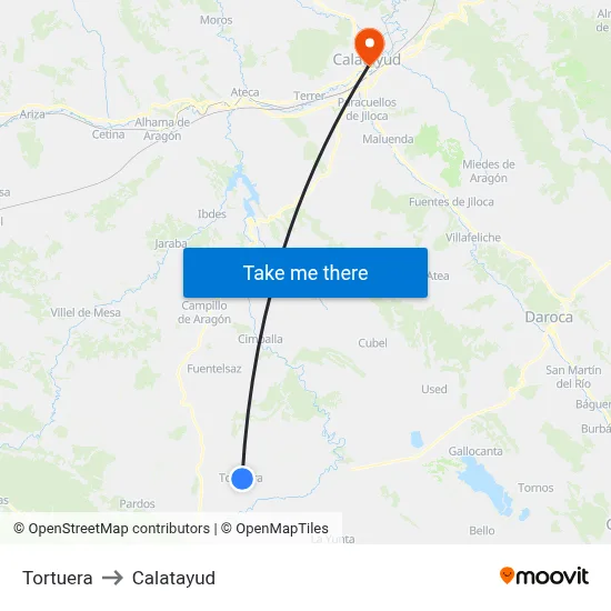 Tortuera to Calatayud map