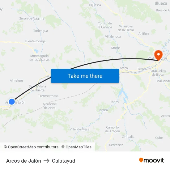Arcos de Jalón to Calatayud map