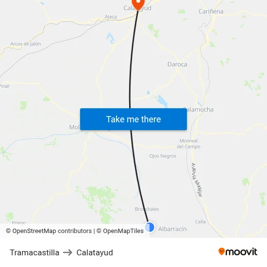 Tramacastilla to Calatayud map