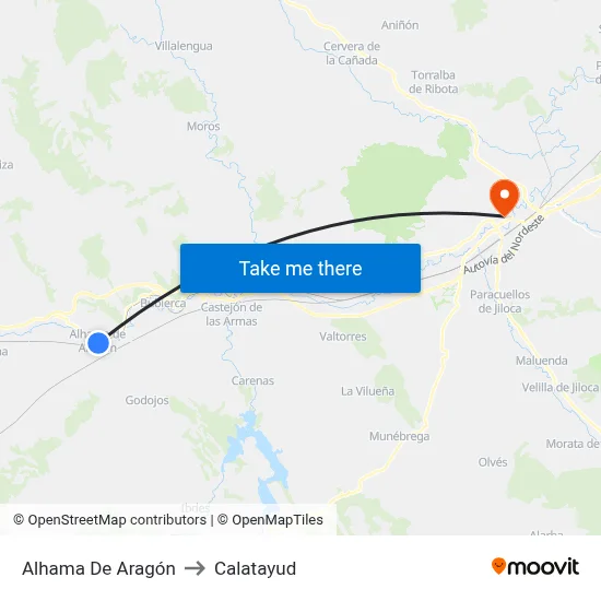 Alhama De Aragón to Calatayud map