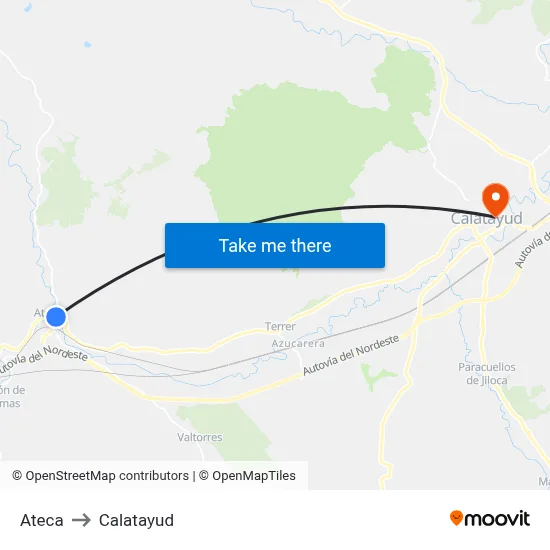 Ateca to Calatayud map