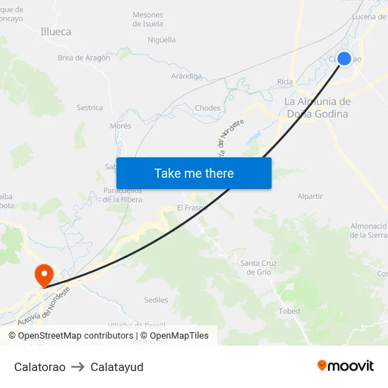 Calatorao to Calatayud map