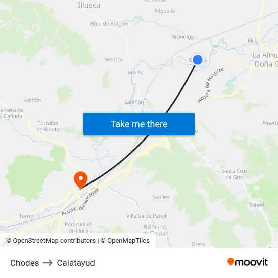 Chodes to Calatayud map