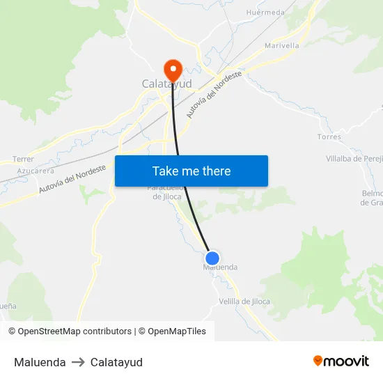 Maluenda to Calatayud map