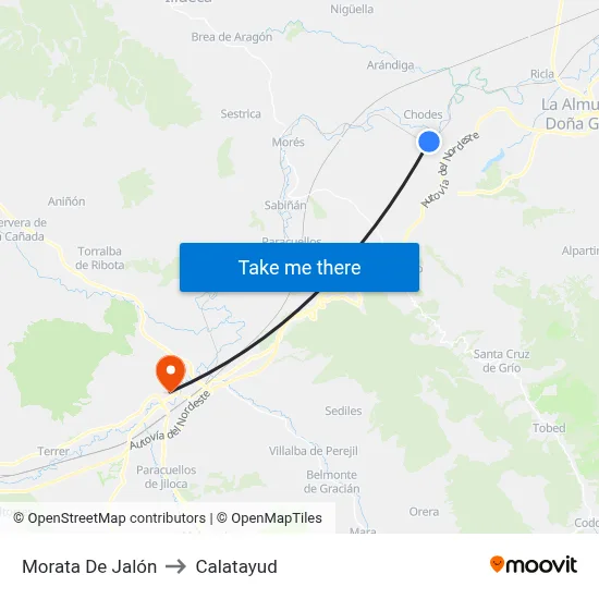 Morata De Jalón to Calatayud map