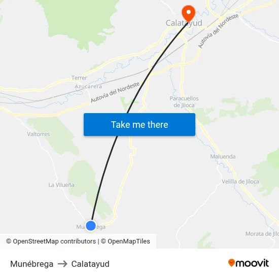 Munébrega to Calatayud map
