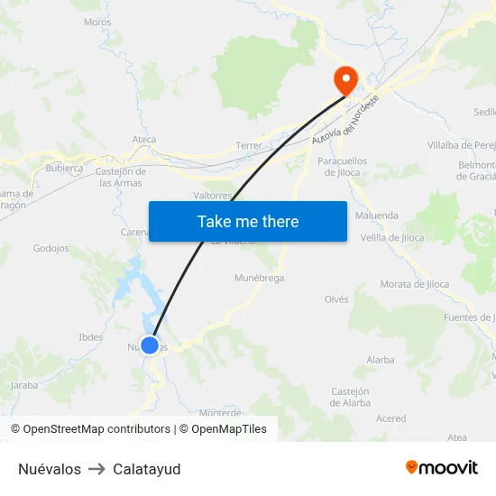 Nuévalos to Calatayud map