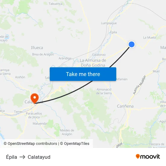 Épila to Calatayud map