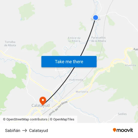 Sabiñán to Calatayud map