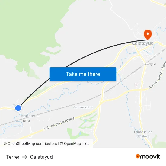 Terrer to Calatayud map