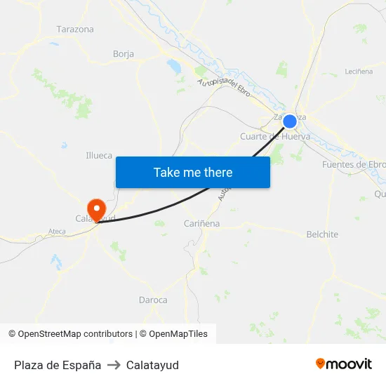 Plaza de España to Calatayud map