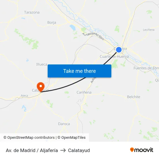 Av. de Madrid / Aljafería to Calatayud map