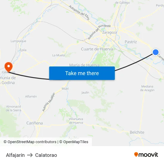 Alfajarín to Calatorao map