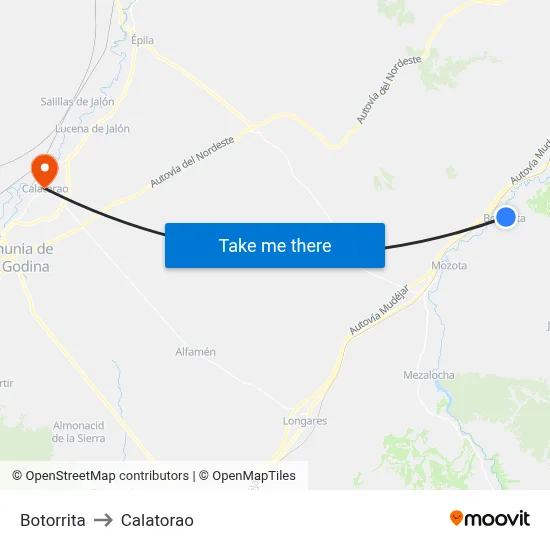 Botorrita to Calatorao map
