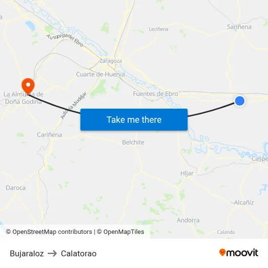 Bujaraloz to Calatorao map