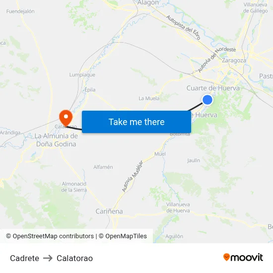 Cadrete to Calatorao map
