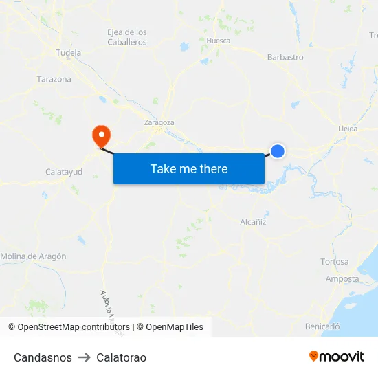 Candasnos to Calatorao map