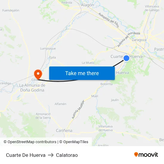 Cuarte De Huerva to Calatorao map