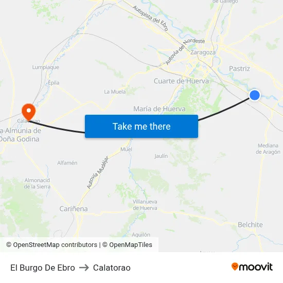 El Burgo De Ebro to Calatorao map
