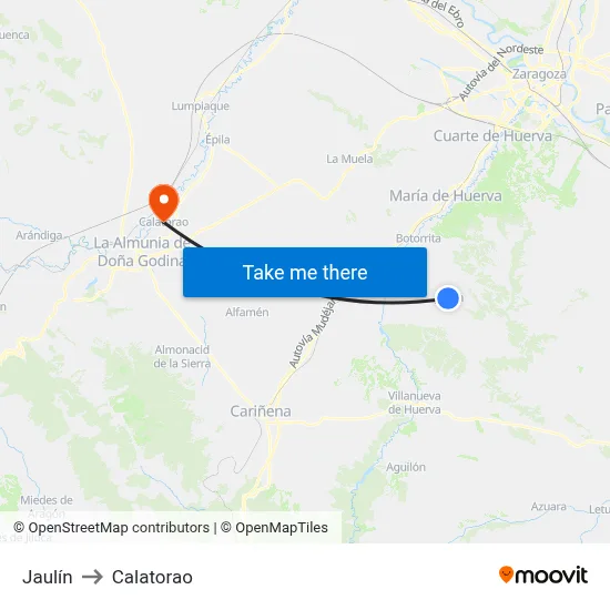 Jaulín to Calatorao map