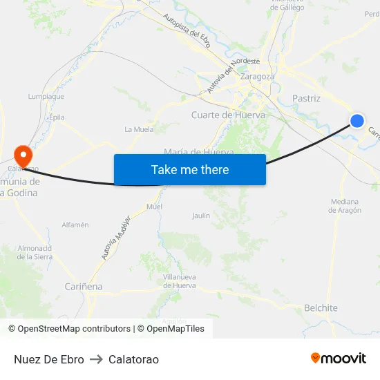 Nuez De Ebro to Calatorao map