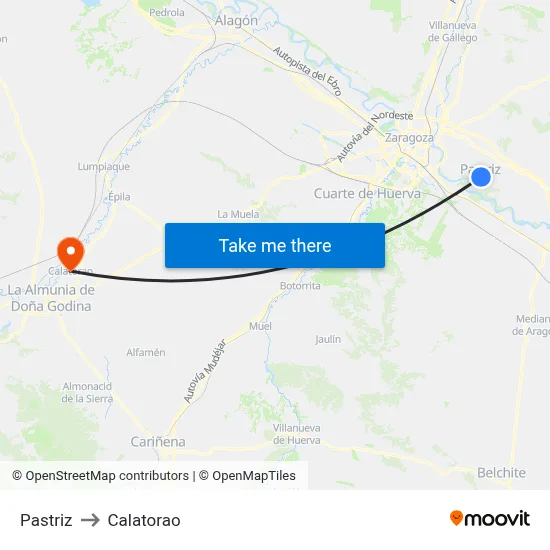 Pastriz to Calatorao map