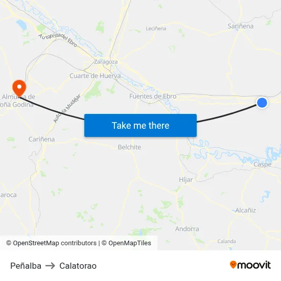 Peñalba to Calatorao map
