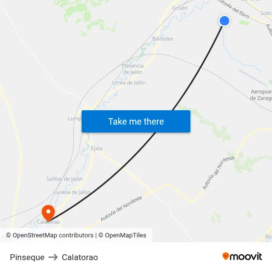 Pinseque to Calatorao map