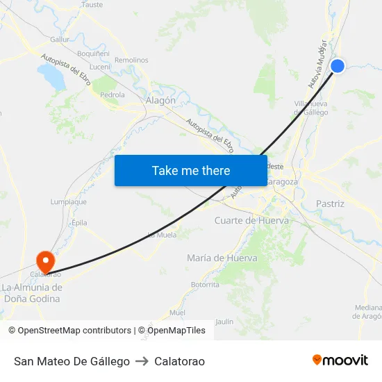 San Mateo De Gállego to Calatorao map