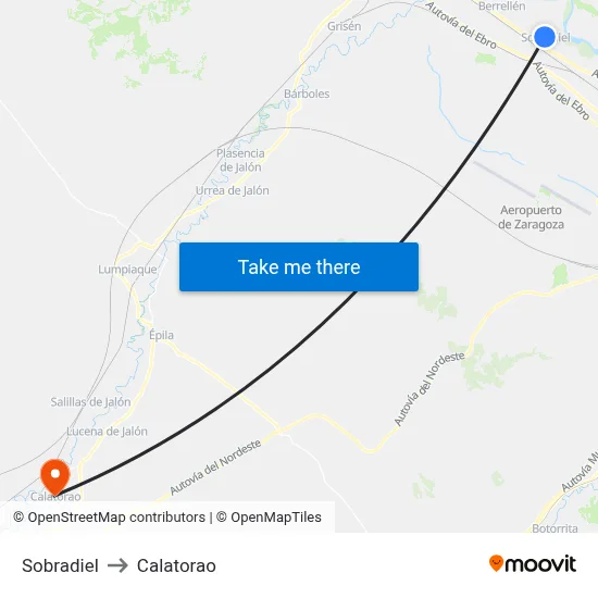 Sobradiel to Calatorao map