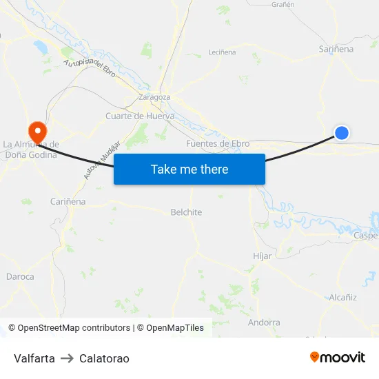 Valfarta to Calatorao map