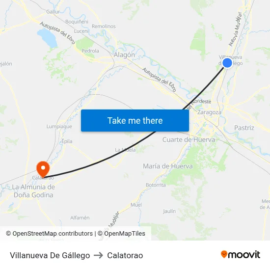 Villanueva De Gállego to Calatorao map