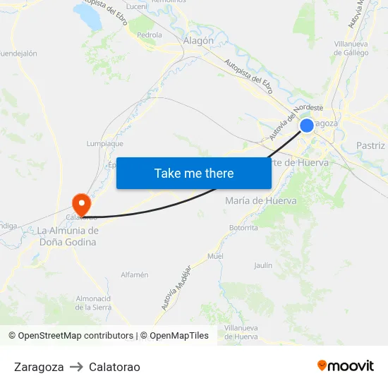 Zaragoza to Calatorao map