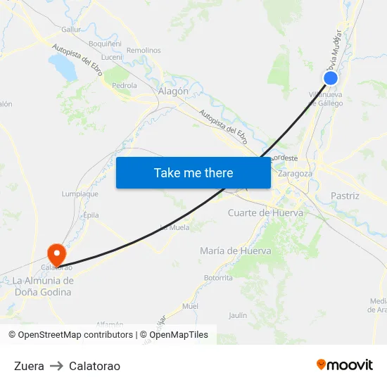 Zuera to Calatorao map