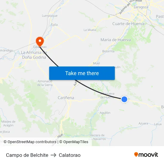 Campo de Belchite to Calatorao map