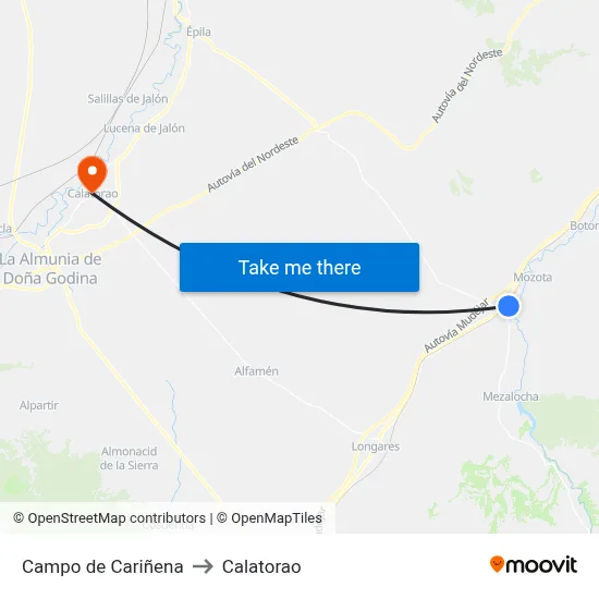 Campo de Cariñena to Calatorao map
