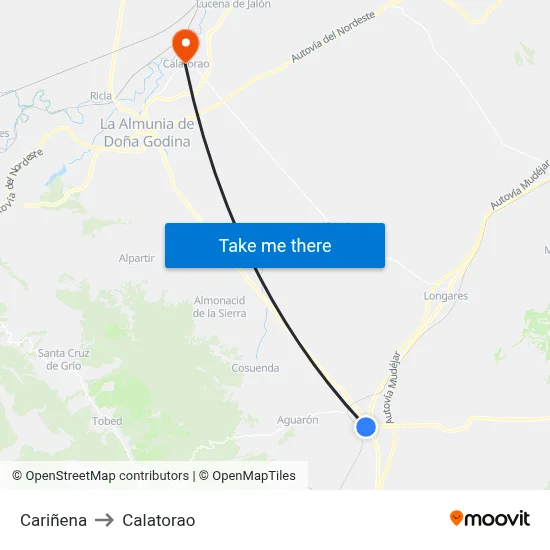 Cariñena to Calatorao map