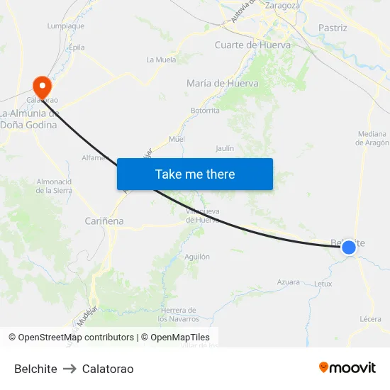 Belchite to Calatorao map