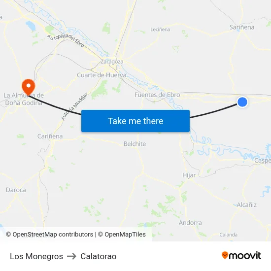 Los Monegros to Calatorao map