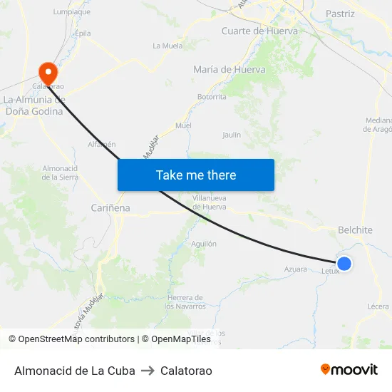 Almonacid de La Cuba to Calatorao map