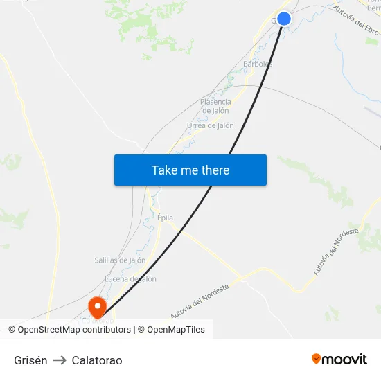 Grisén to Calatorao map