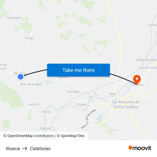 Illueca to Calatorao map