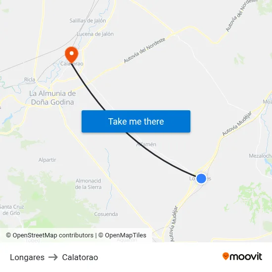 Longares to Calatorao map