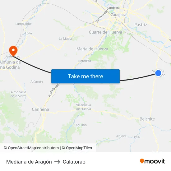 Mediana de Aragón to Calatorao map