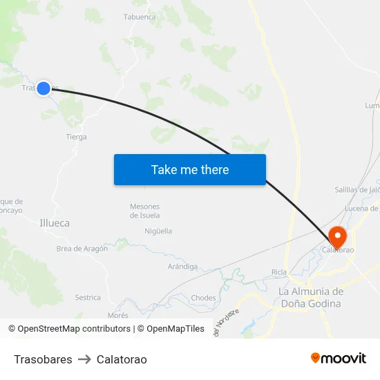 Trasobares to Calatorao map