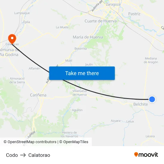 Codo to Calatorao map