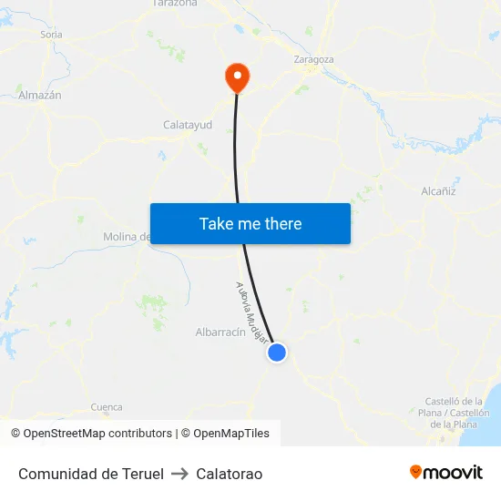 Comunidad de Teruel to Calatorao map