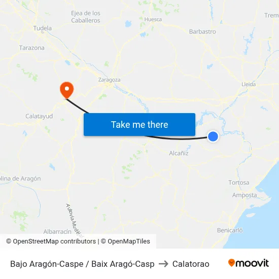 Bajo Aragón-Caspe / Baix Aragó-Casp to Calatorao map
