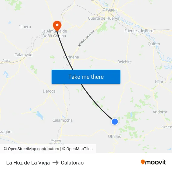 La Hoz de La Vieja to Calatorao map
